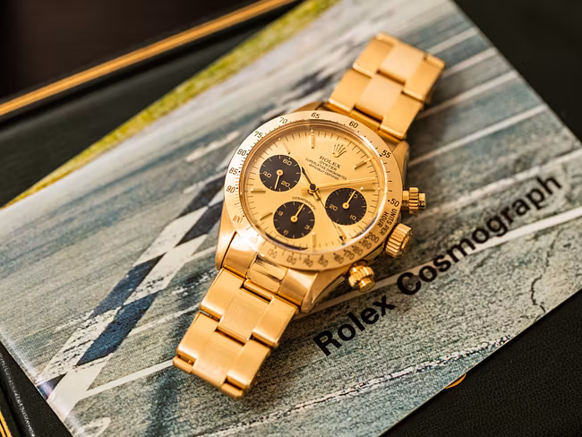 ROLEX Vintage DAYTONA Ref-6265 18k Yellow Gold Oyster Bracelet Box Papers