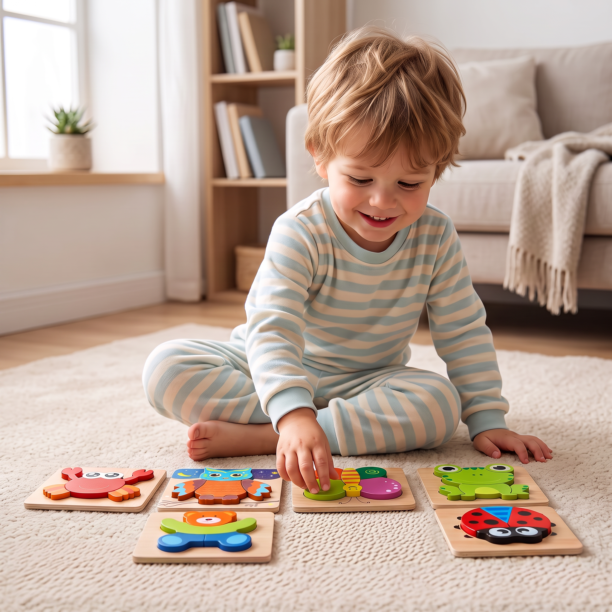 Montessori Puzzles 6 Pack - Eco-Friendly Wooden Puzzles