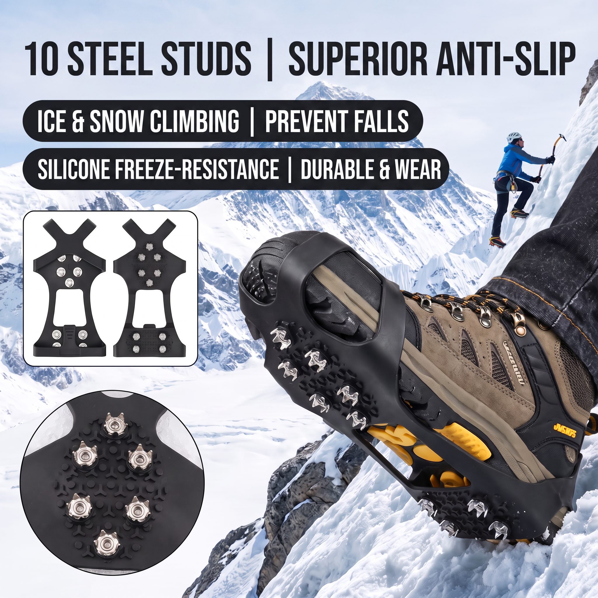 Winter Commuting Non-Slip 10-Stud Steel Ice Cleats 🚶‍♂️❄️