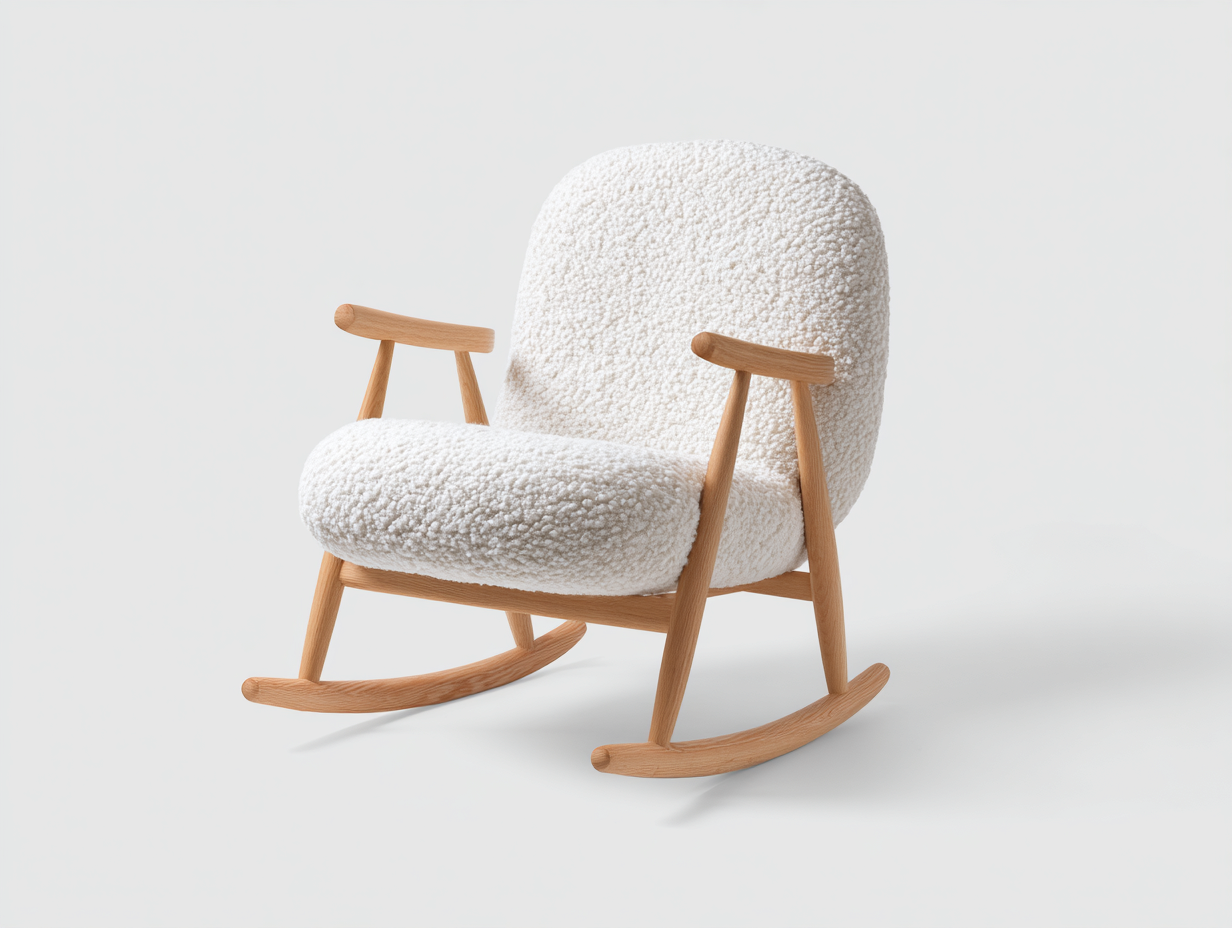 Sedia a dondolo - tessuto bouclé - legno - 72x84x85 cm - bianco-legno naturale - stile scandinavo-Lavoiacasa