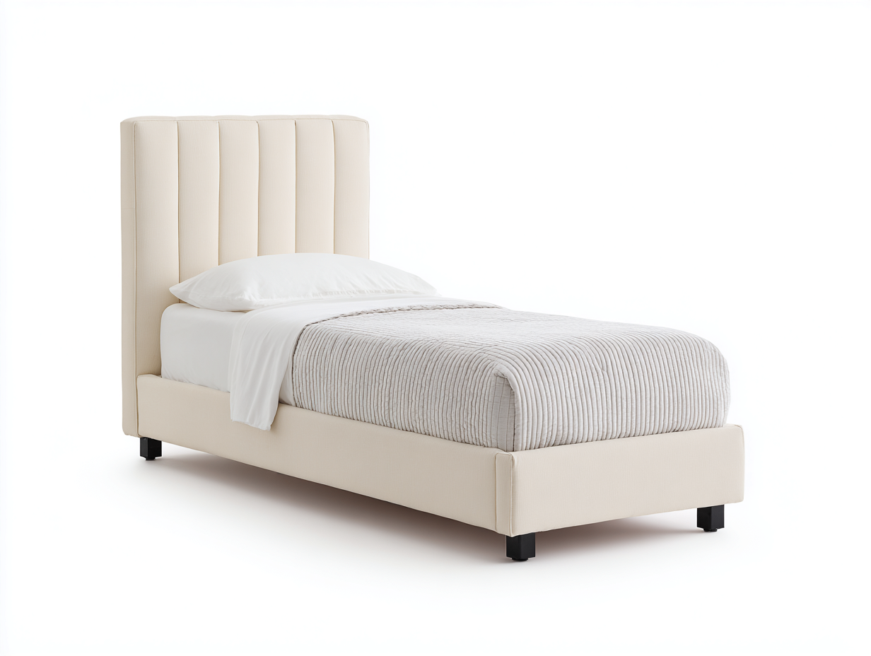 Letto singolo - tessuto-legno - 212x104x121 cm - crema - moderno imbottito-Lavoiacasa