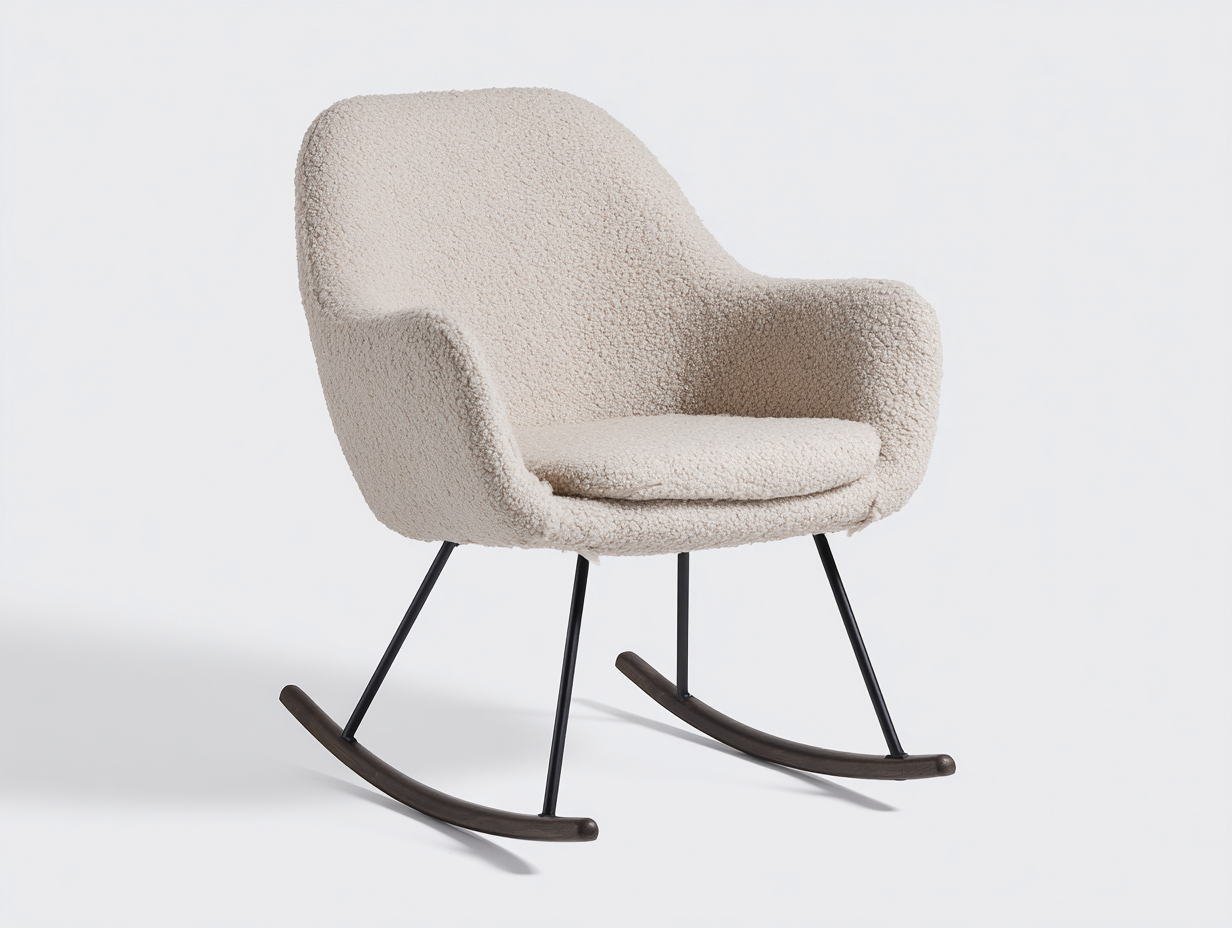 Sedia a dondolo - tessuto bouclé - metallo - legno - 76x84x91 cm - avorio-nero-marrone - stile moderno-Lavoiacasa