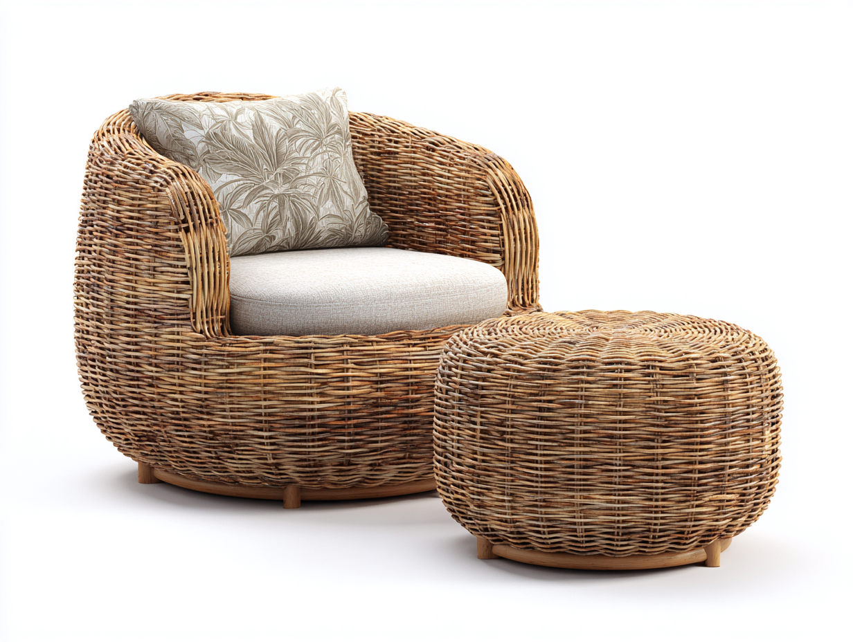 Poltrona da giardino con poggiapiedi - rattan-tessuto - 94x88x78 cm - Naturale-Beige - boho naturale-Lavoiacasa