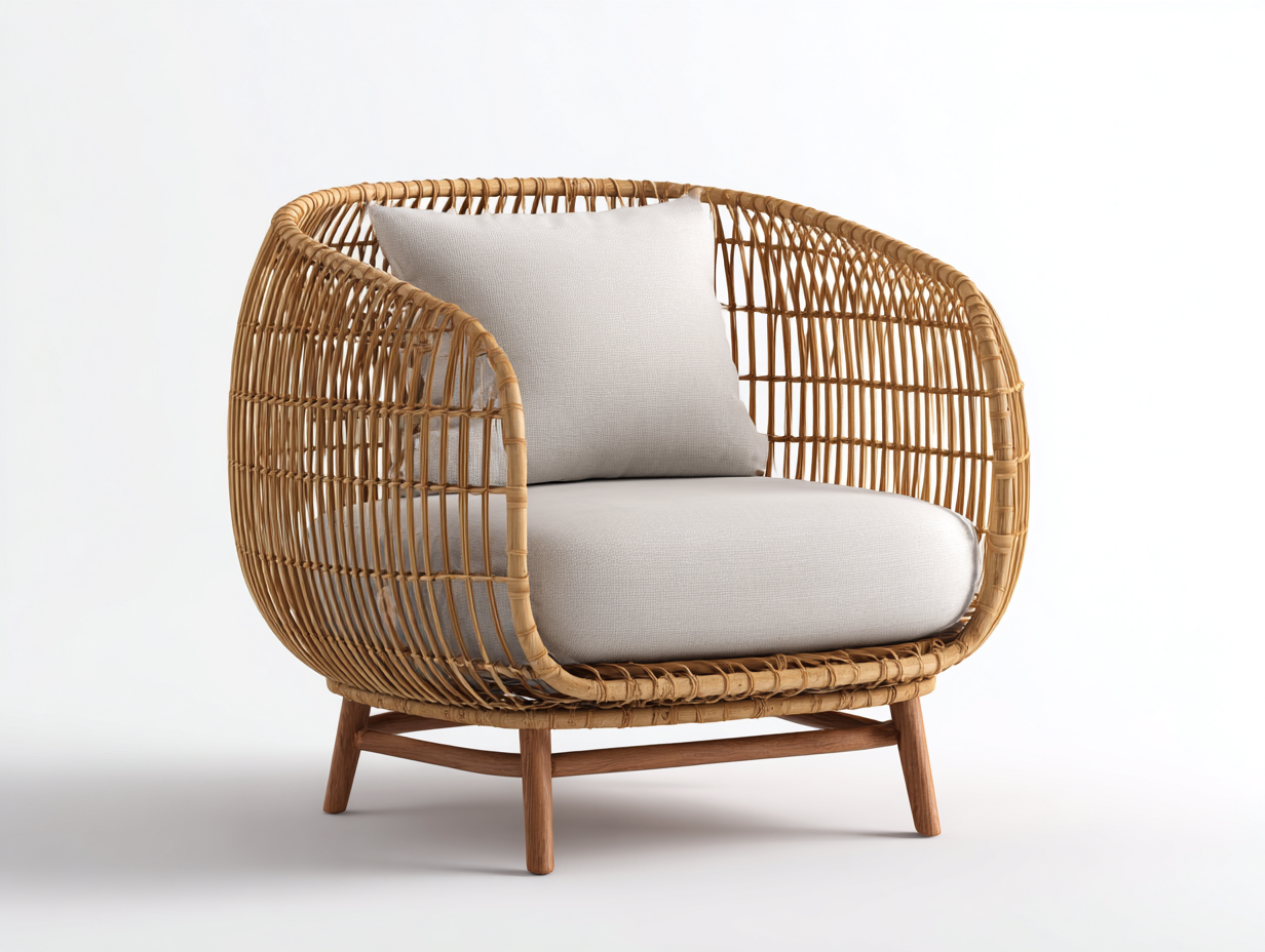 Poltrona da giardino - rattan-legno-tessuto - 101x89x84 cm - Naturale-Beige - moderno arioso-Lavoiacasa