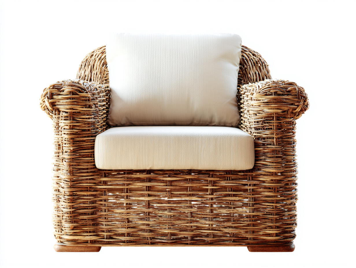 Poltrona da giardino - rattan-legno-tessuto - 97x86x81 cm - Naturale-Crema - rustico naturale-Lavoiacasa