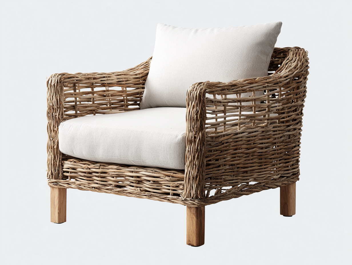 Poltrona da giardino - rattan-legno-tessuto - 94x84x82 cm - Naturale-Crema - rustico costiero-Lavoiacasa
