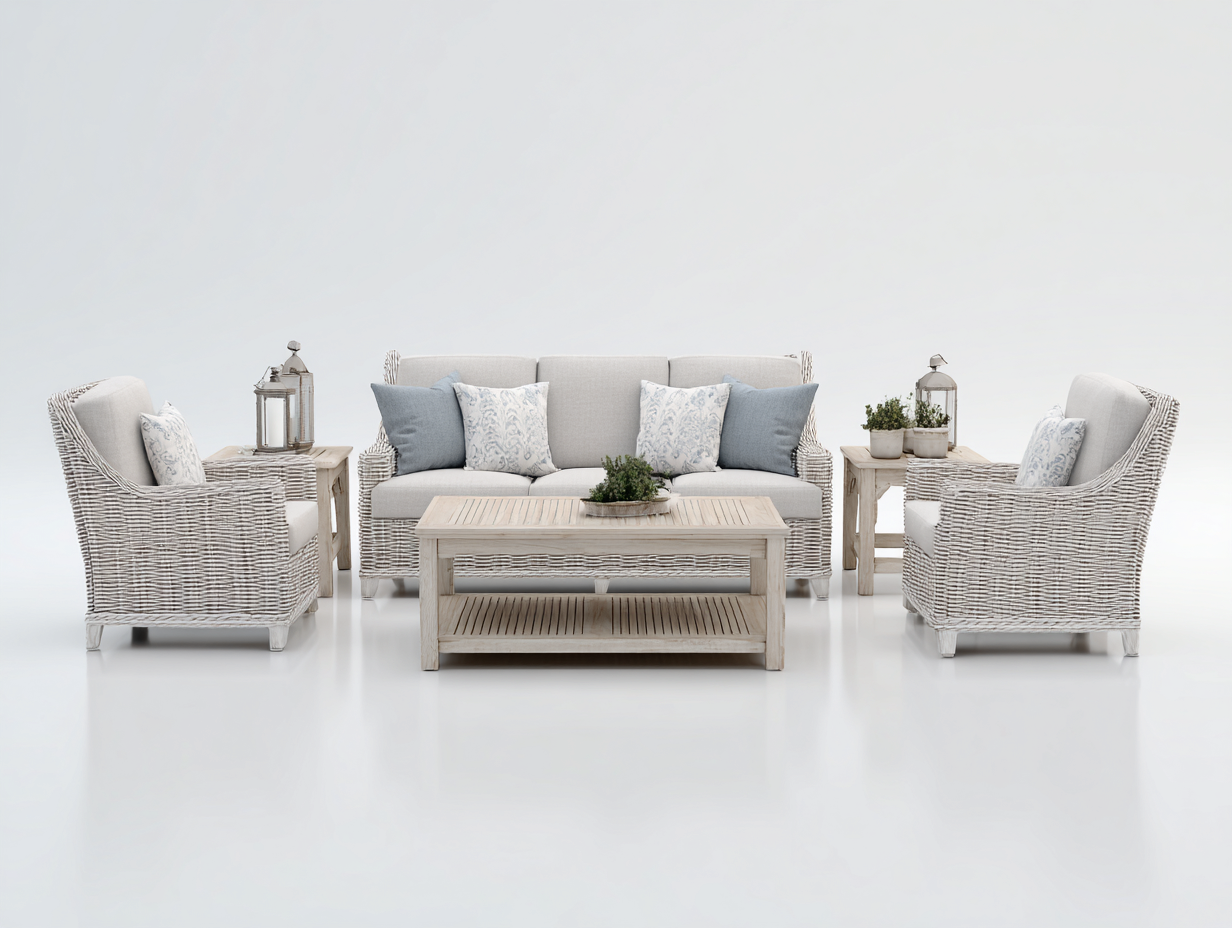 Divani da esterno - rattan sintetico-tessuto-legno - 190x82x86 cm - bianco-beige-legno naturale - design classico-Lavoiacasa