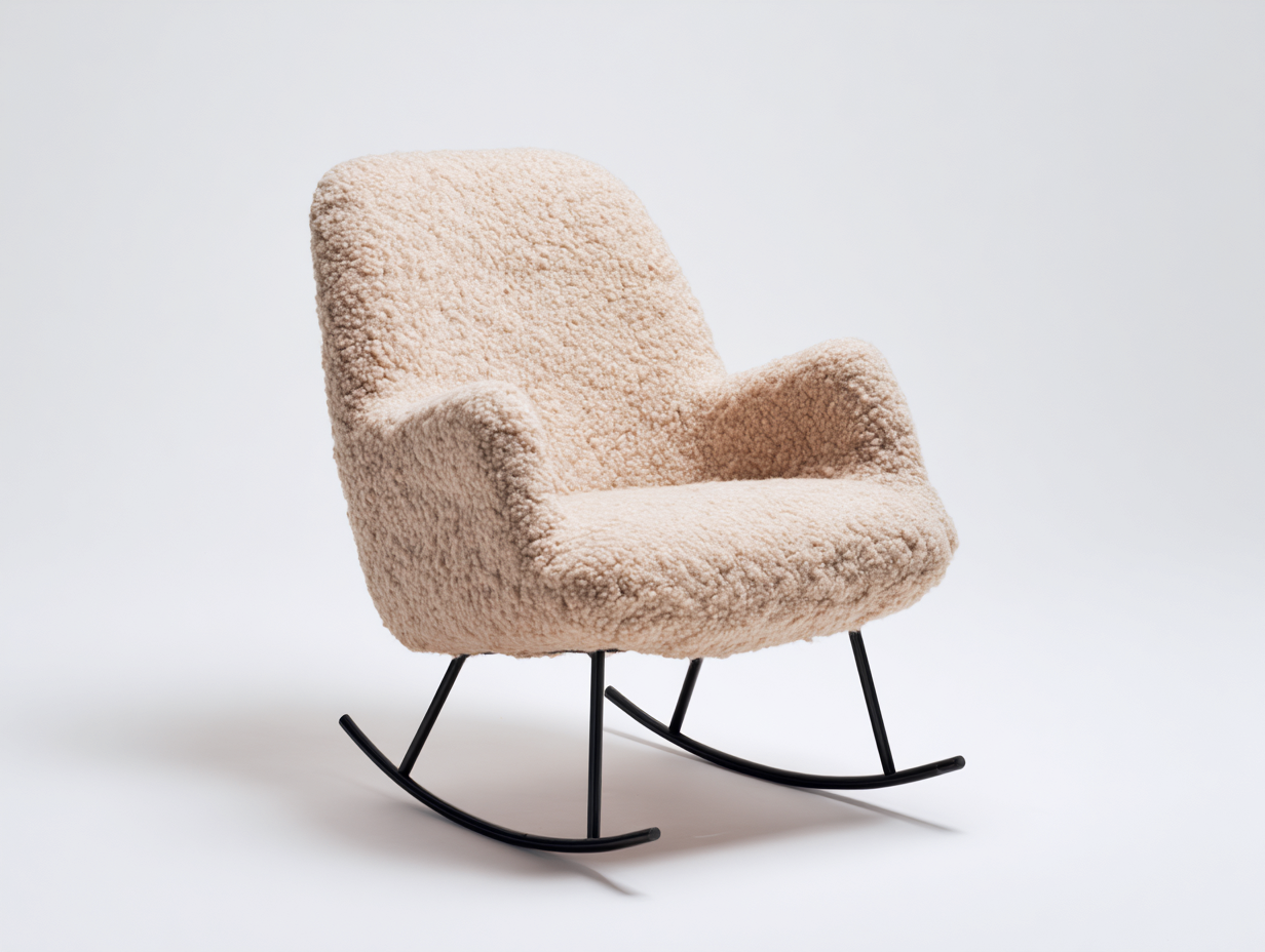 Sedia a dondolo - tessuto bouclé - metallo - 77x83x90 cm - beige-nero - stile moderno-Lavoiacasa