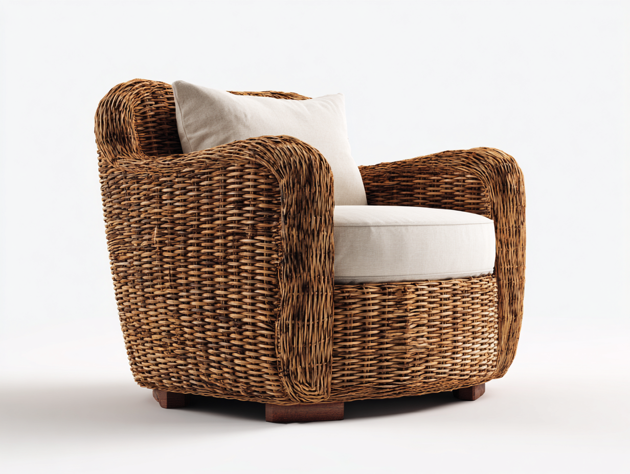 Poltrona da giardino - rattan-legno-tessuto - 96x86x79 cm - Marrone-Crema - rustico naturale-Lavoiacasa