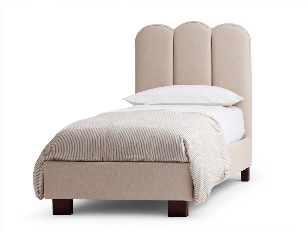 Letto singolo - tessuto-legno - 210x104x123 cm - beige - moderno sagomato-Lavoiacasa