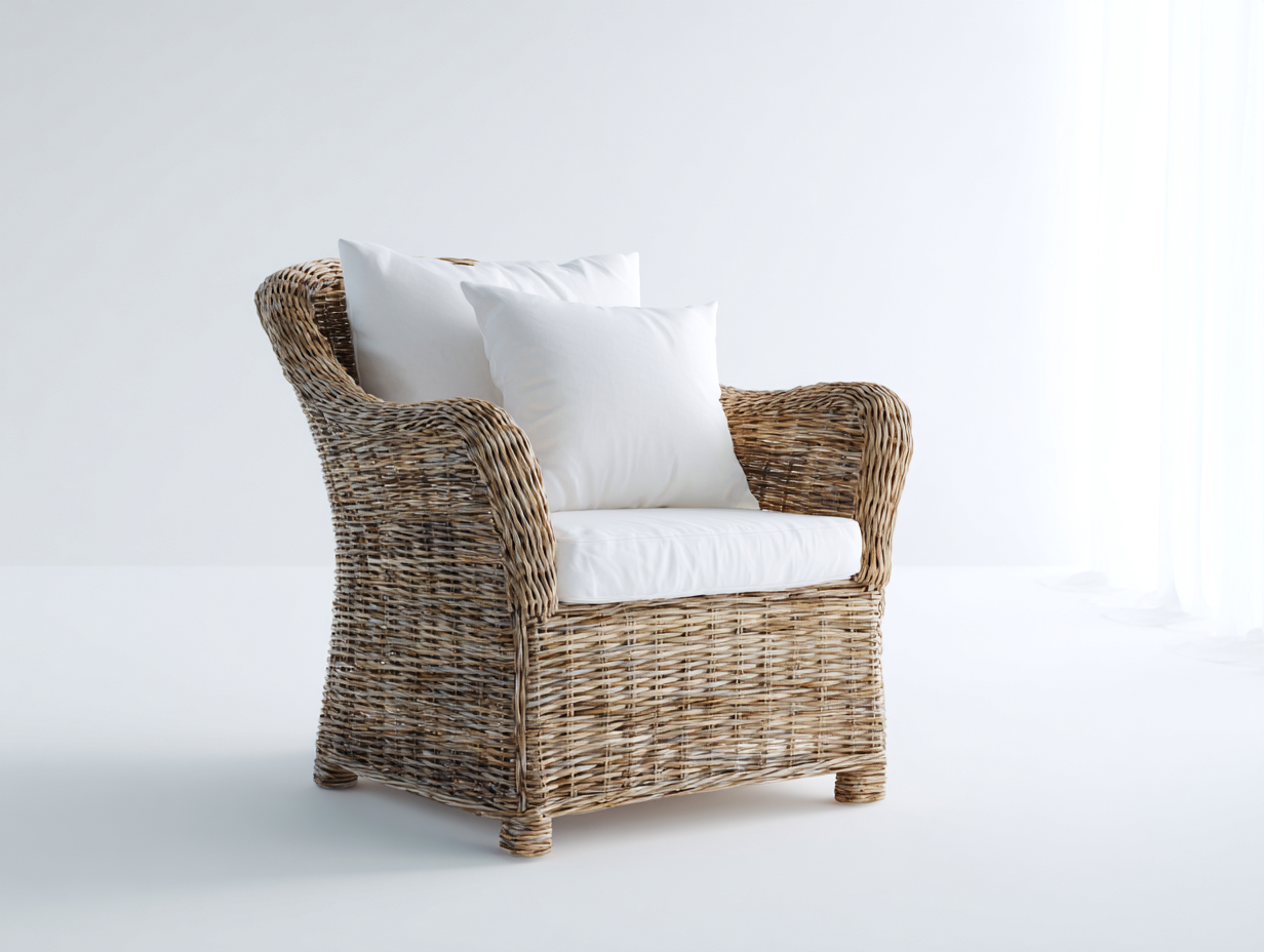 Poltrona da giardino - vimini-tessuto - 90x81x83 cm - Naturale-Bianco - costiero naturale-Lavoiacasa