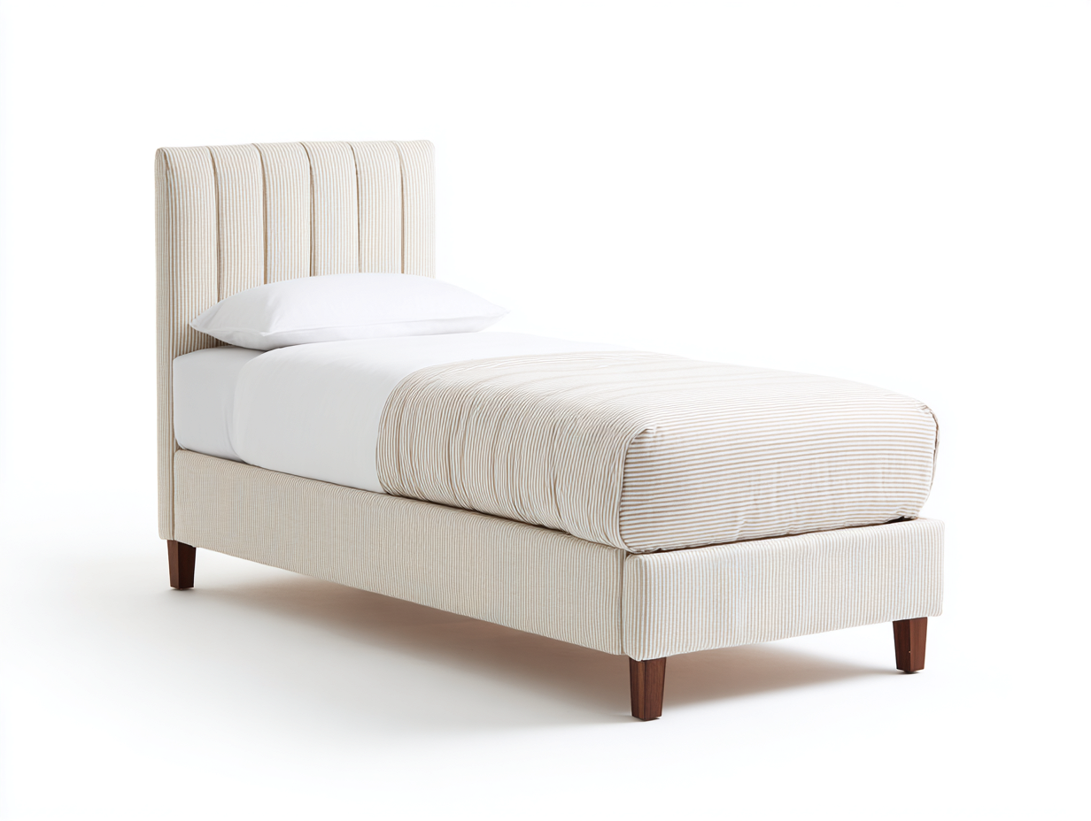 Letto singolo - tessuto-legno - 209x102x110 cm - beige - moderno rigato-Lavoiacasa