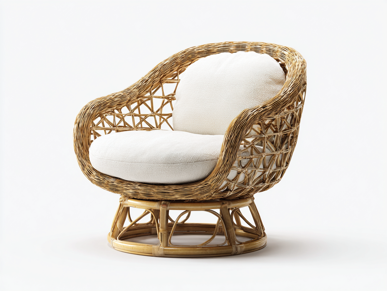 Poltrona da giardino - rattan-tessuto - 98x88x82 cm - Naturale-Crema - boho vintage-Lavoiacasa