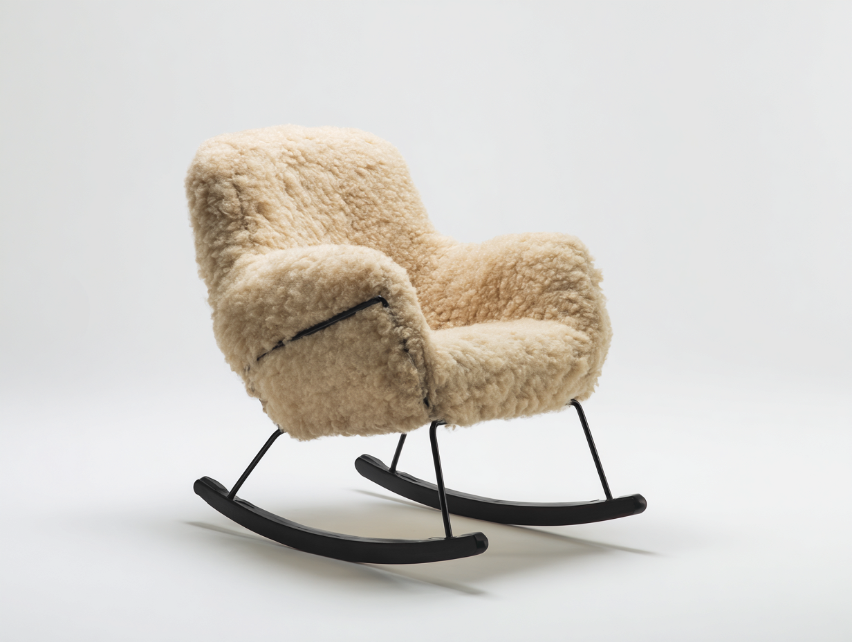 Sedia a dondolo - tessuto bouclé - metallo - 79x85x91 cm - crema-nero - stile moderno-Lavoiacasa