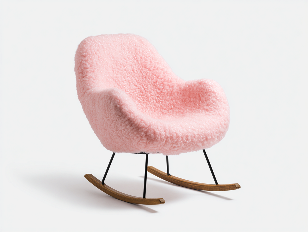 Sedia a dondolo - tessuto bouclé - metallo - legno - 76x84x88 cm - rosa-nero-legno naturale - stile moderno-Lavoiacasa