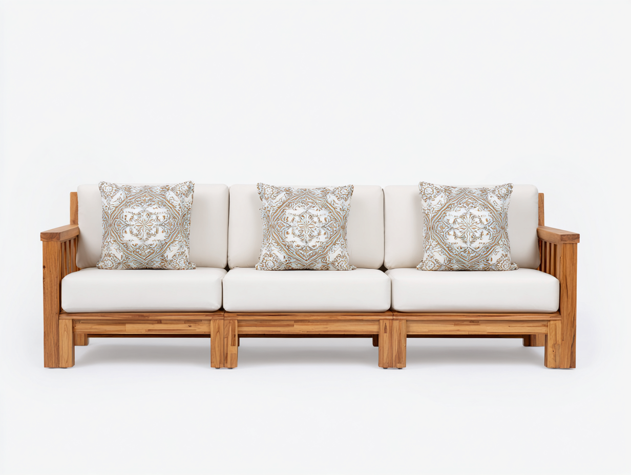 Divani da esterno - legno-tessuto - 225x82x76 cm - legno naturale-avorio - design classico-Lavoiacasa