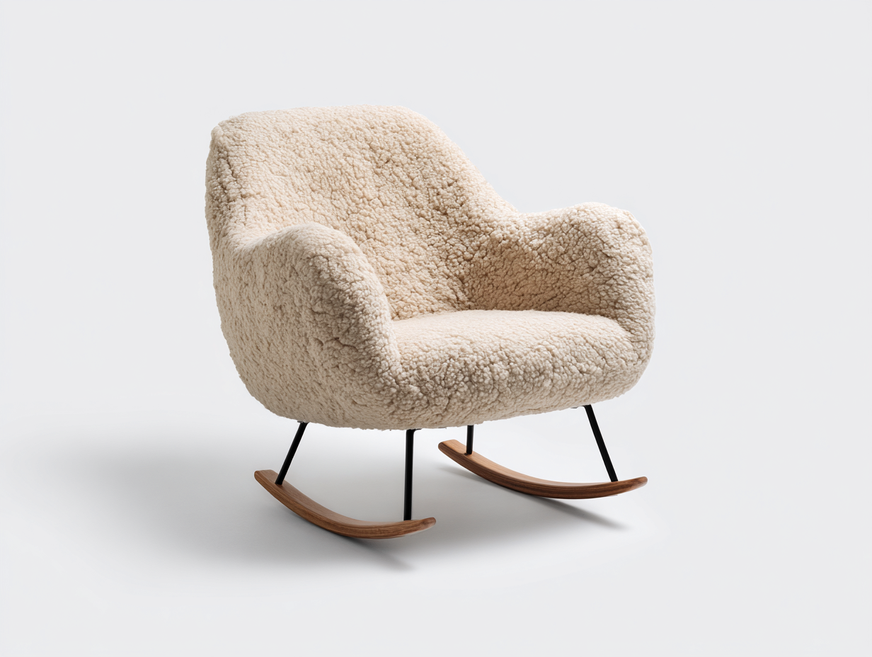 Sedia a dondolo - tessuto bouclé - metallo - legno - 78x85x90 cm - beige-nero-legno naturale - stile moderno-Lavoiacasa