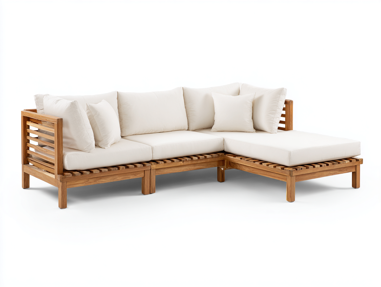 Divani da esterno - legno-tessuto - 245x170x75 cm - legno naturale-avorio - design moderno-Lavoiacasa