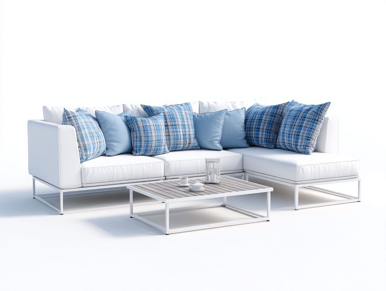 Divani da esterno - metallo-tessuto-legno - 260x190x72 cm - bianco-grigio chiaro - design moderno-Lavoiacasa