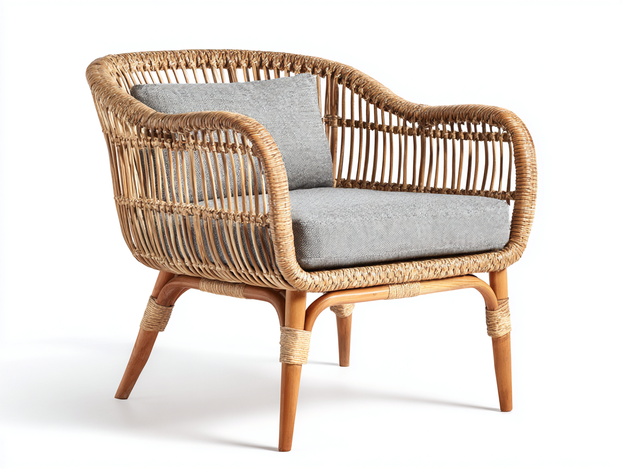 Poltrona da giardino - rattan-legno-tessuto - 94x79x78 cm - Naturale-Grigio - moderno naturale-Lavoiacasa