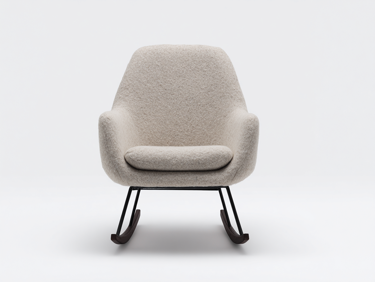 Sedia a dondolo - tessuto bouclé - metallo - legno - 74x82x87 cm - beige-nero-marrone - stile moderno-Lavoiacasa