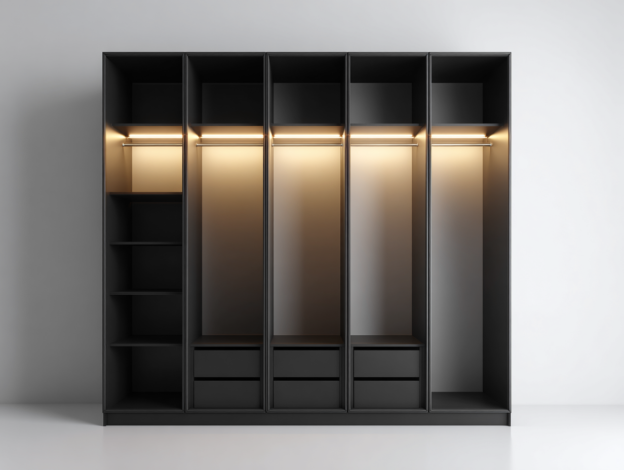 Armadio - Legno-Metallo - 265x60x220 cm - Nero - Moderno con LED-Lavoiacasa