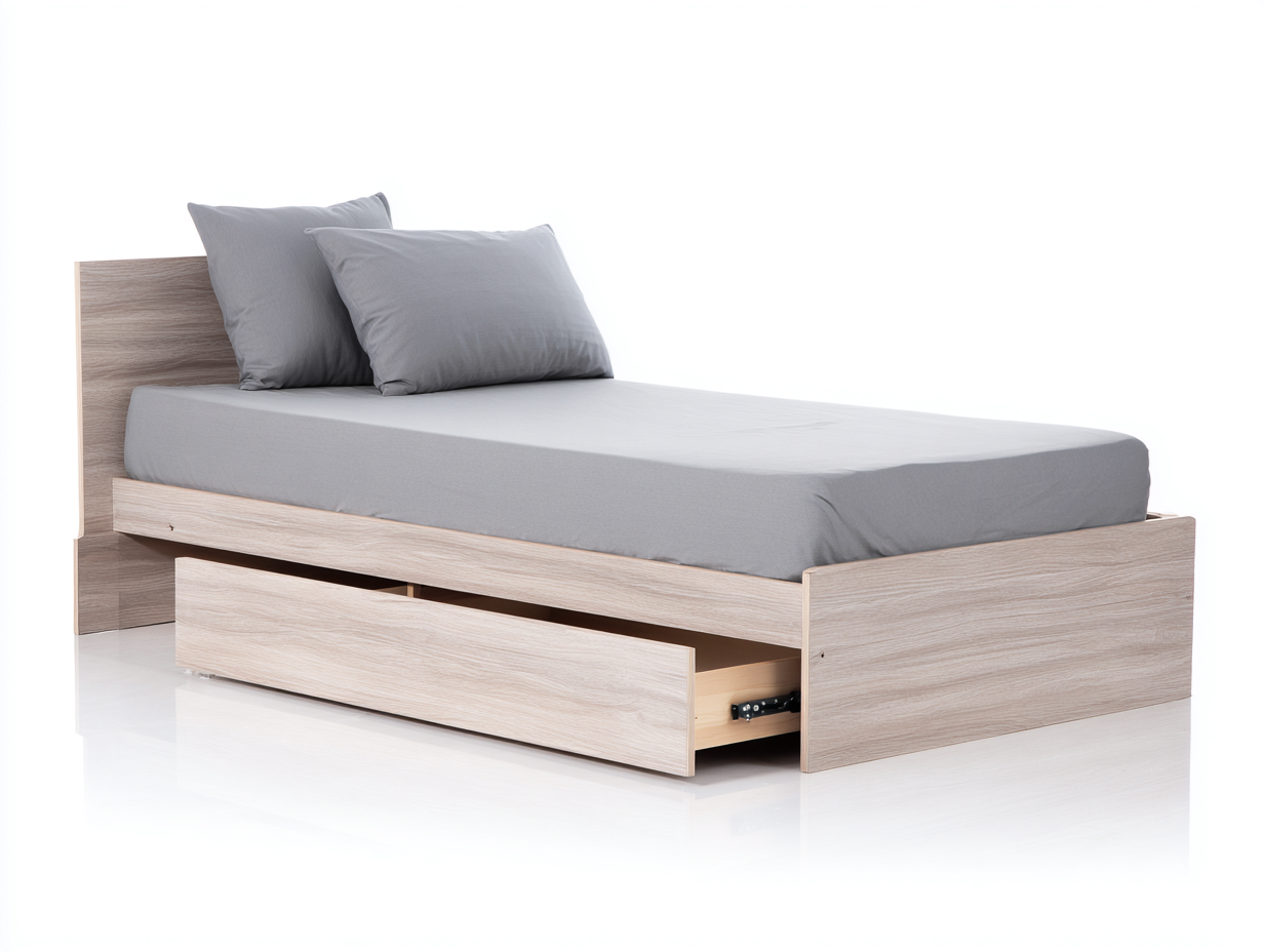 Letto singolo - legno - 205x96x80 cm - rovere chiaro - moderno con contenitore-Lavoiacasa