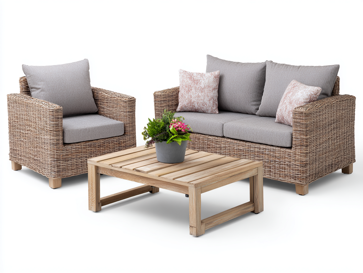 Divani da esterno - rattan-tessuto-legno - 198x84x78 cm - marrone naturale-grigio-legno naturale - design naturale-Lavoiacasa
