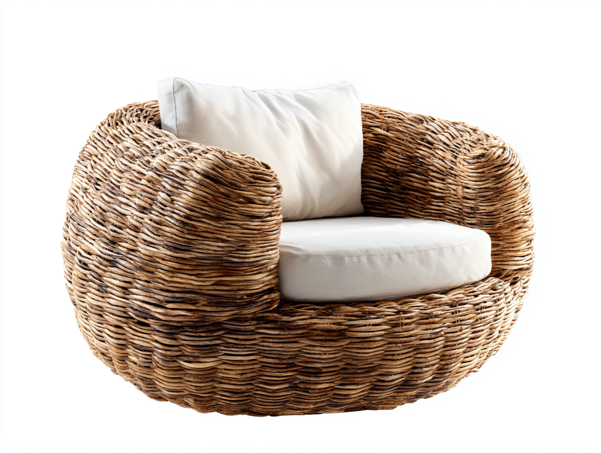 Poltrona da giardino - rattan-tessuto - 102x88x74 cm - Naturale-Crema - organico contemporaneo-Lavoiacasa