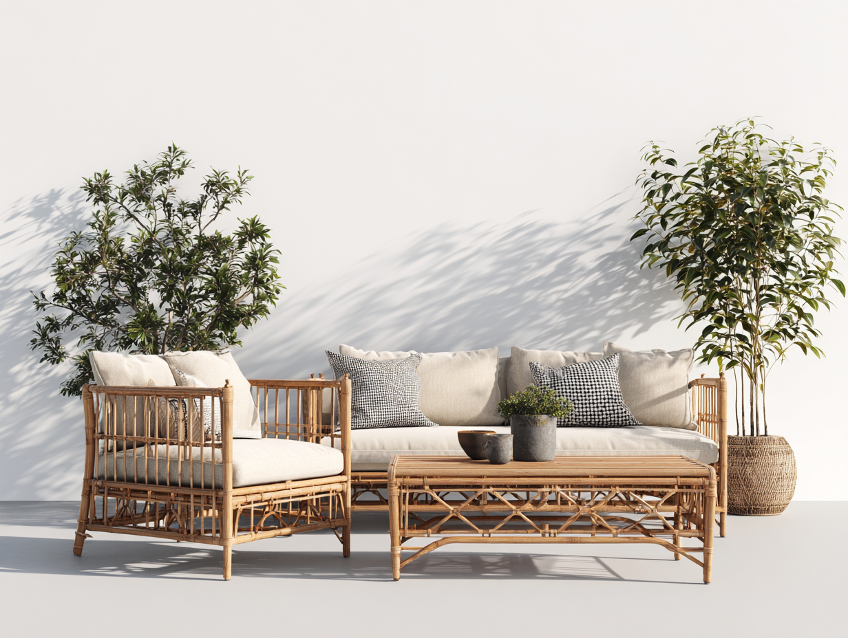 Divani da esterno - bambù-rattan-tessuto - 205x82x78 cm - marrone chiaro-beige - design naturale-Lavoiacasa
