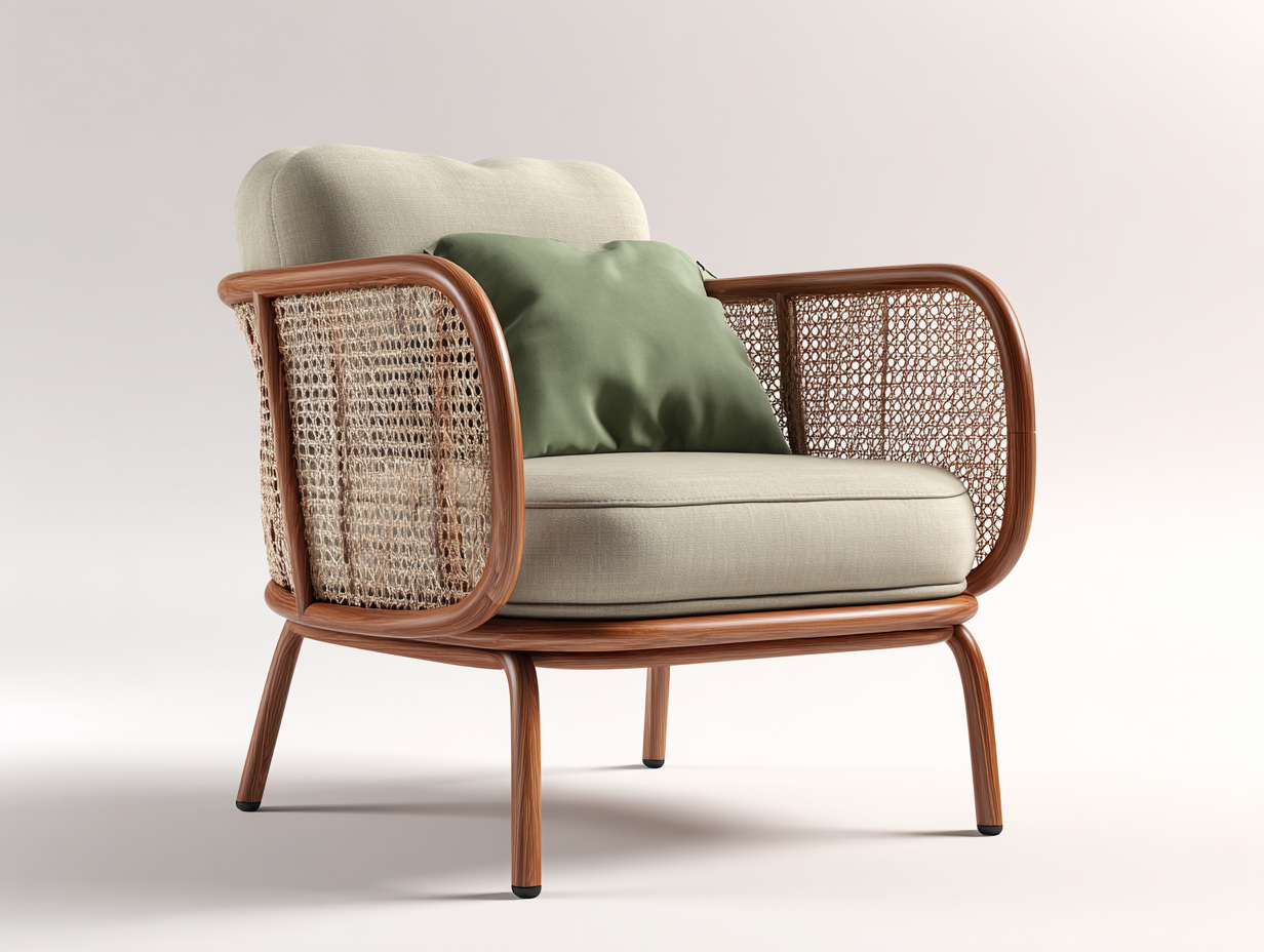 Poltrona da giardino - rattan-legno-tessuto - 92x82x78 cm - Naturale-Crema - moderno tropicale-Lavoiacasa