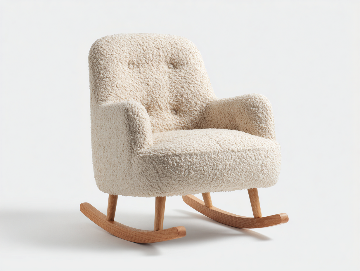 Sedia a dondolo - tessuto bouclé - legno - 76x82x88 cm - avorio-legno naturale - stile nordico-Lavoiacasa