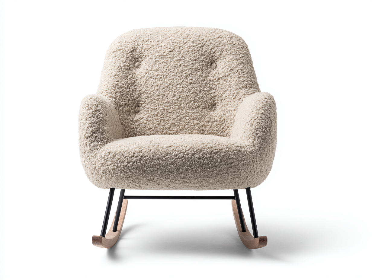 Sedia a dondolo - tessuto bouclé - metallo - legno - 74x80x86 cm - beige-nero-legno naturale - stile moderno-Lavoiacasa