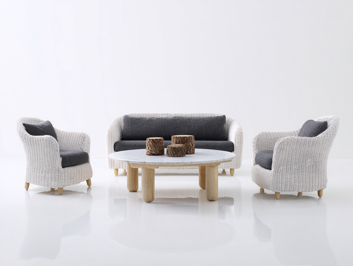Divani da esterno - rattan sintetico-tessuto-legno-marmo - 178x78x74 cm - bianco-grigio scuro - design contemporaneo-Lavoiacasa