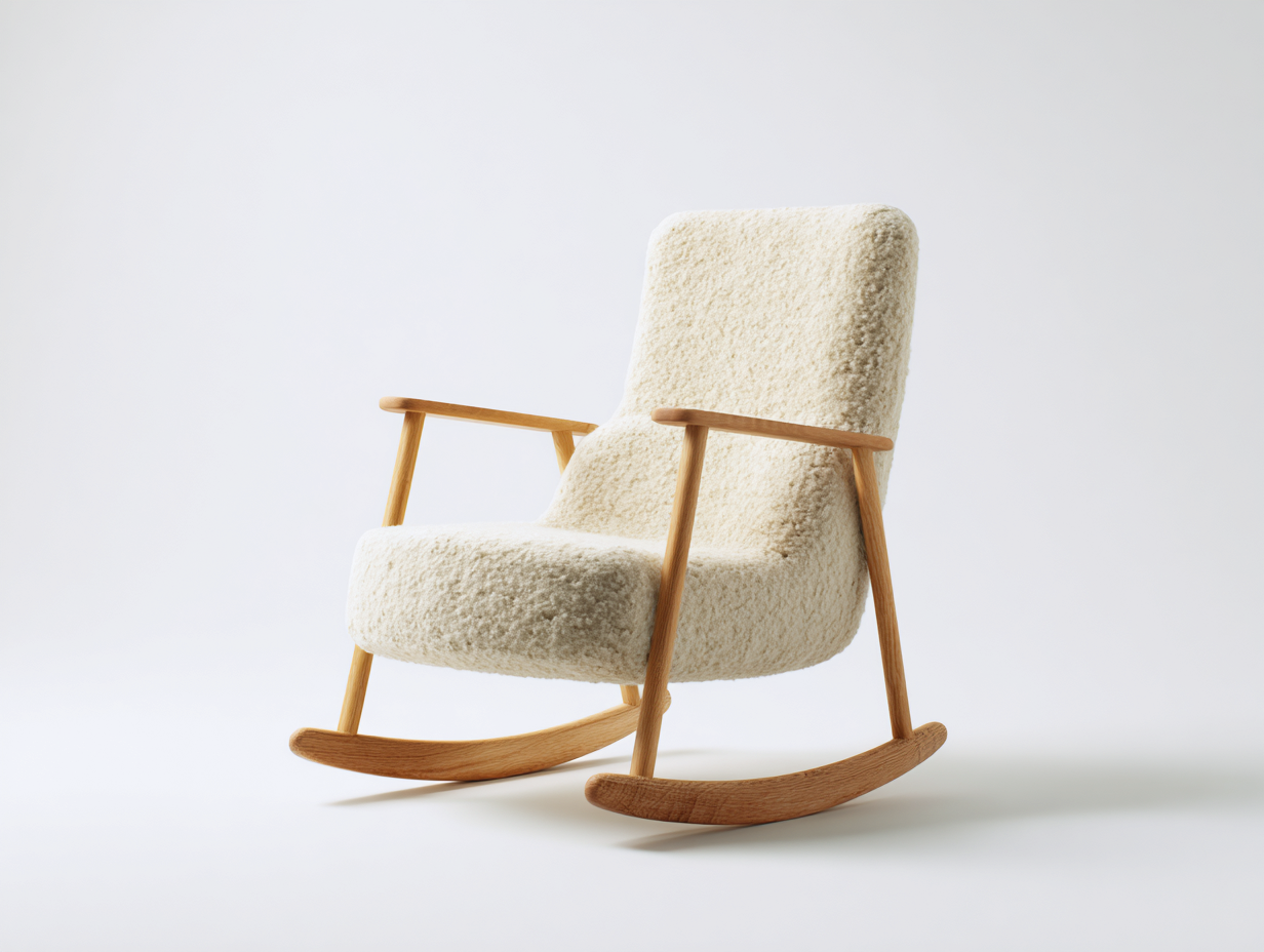 Sedia a dondolo - tessuto bouclé - legno - 72x85x90 cm - avorio-legno naturale - stile scandinavo-Lavoiacasa