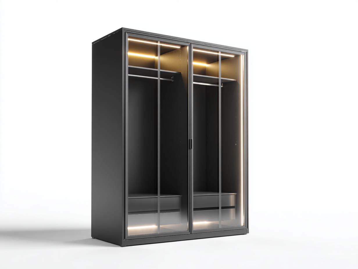 Armadio - Legno-Vetro-Metallo - 185x58x205 cm - Nero-Trasparente - Moderno con LED-Lavoiacasa