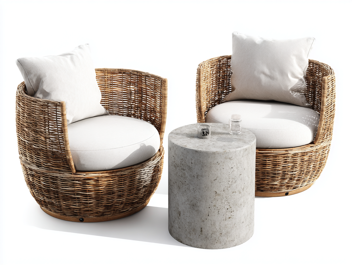 Divani da esterno - rattan-tessuto-pietra - 84x84x78 cm - marrone naturale-bianco-grigio pietra - design mediterraneo-Lavoiacasa