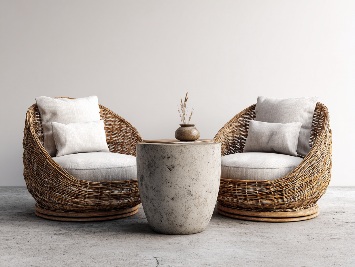 Divani da esterno - rattan-tessuto-pietra - 100x92x82 cm - marrone naturale-beige-grigio pietra - design mediterraneo-Lavoiacasa