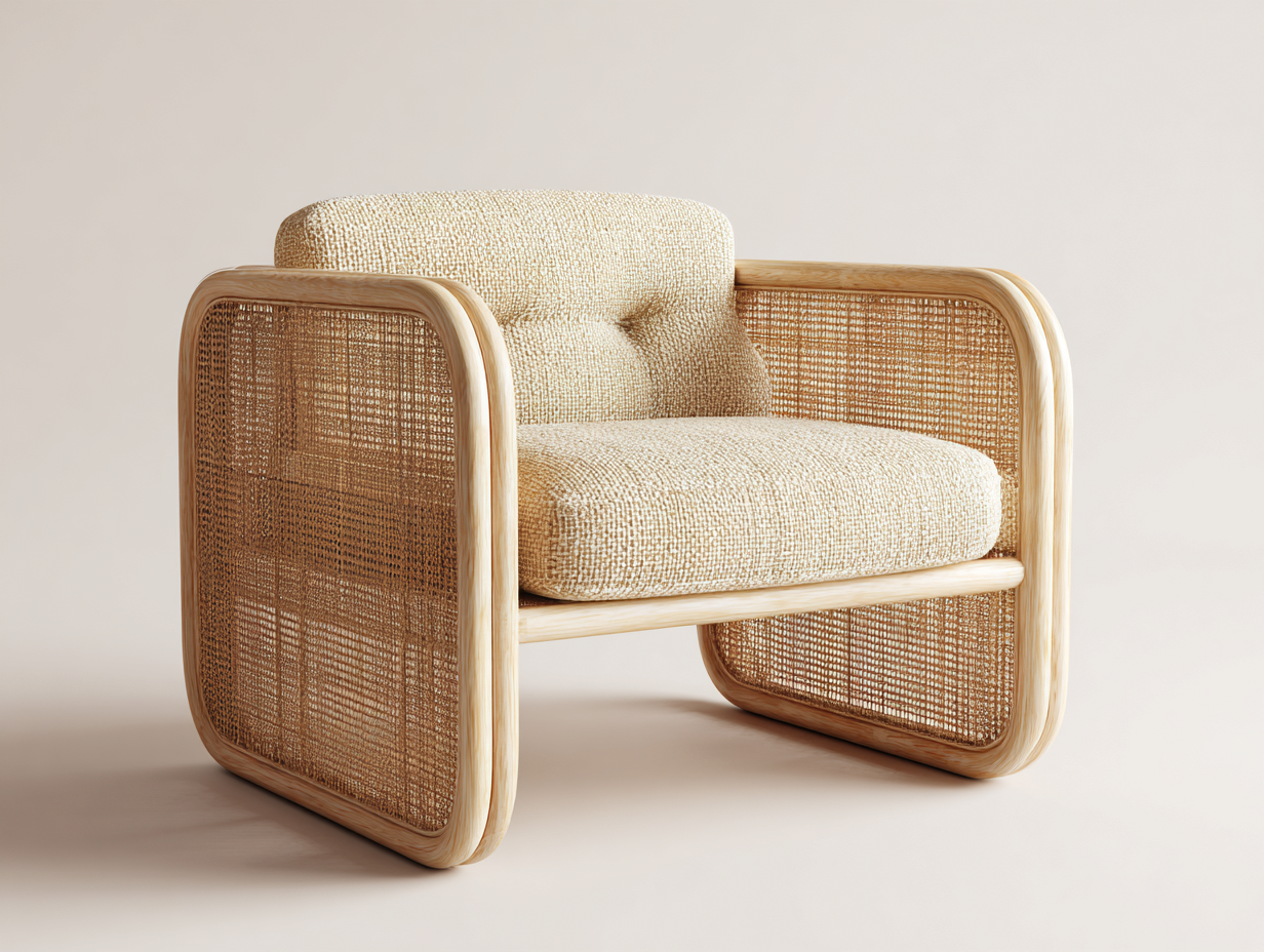 Poltrona da giardino - rattan-legno-tessuto - 92x82x77 cm - Naturale-Beige - moderno naturale-Lavoiacasa