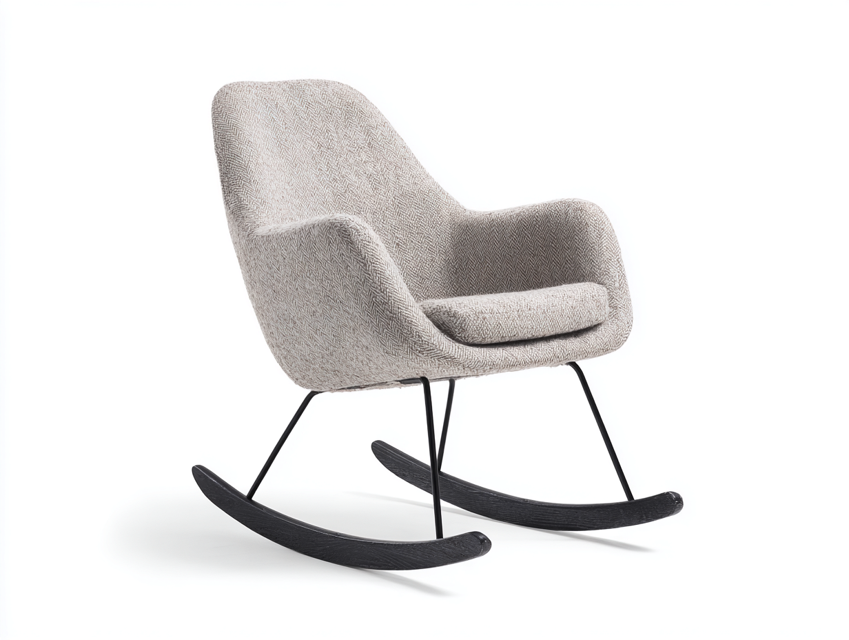 Sedia a dondolo - tessuto - metallo - legno - 75x83x91 cm - beige-nero - stile nordico-Lavoiacasa
