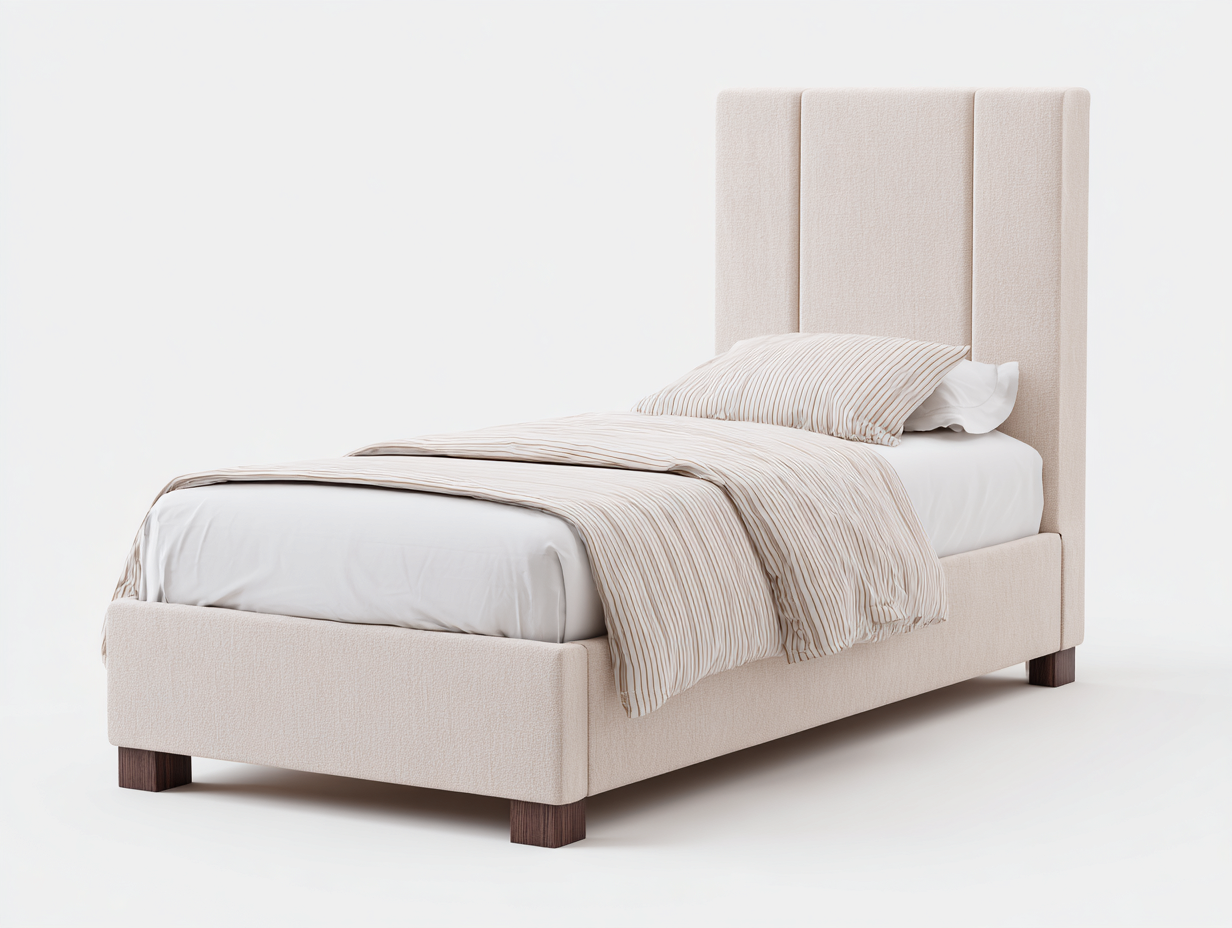 Letto singolo - tessuto-legno - 213x105x122 cm - beige chiaro - moderno imbottito-Lavoiacasa