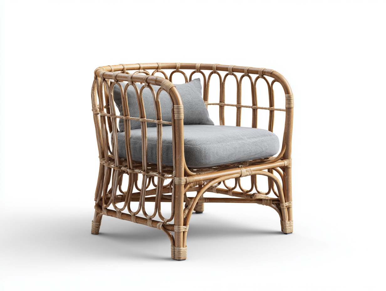 Poltrona da giardino - rattan-tessuto - 88x78x80 cm - Naturale-Grigio - vintage leggero-Lavoiacasa