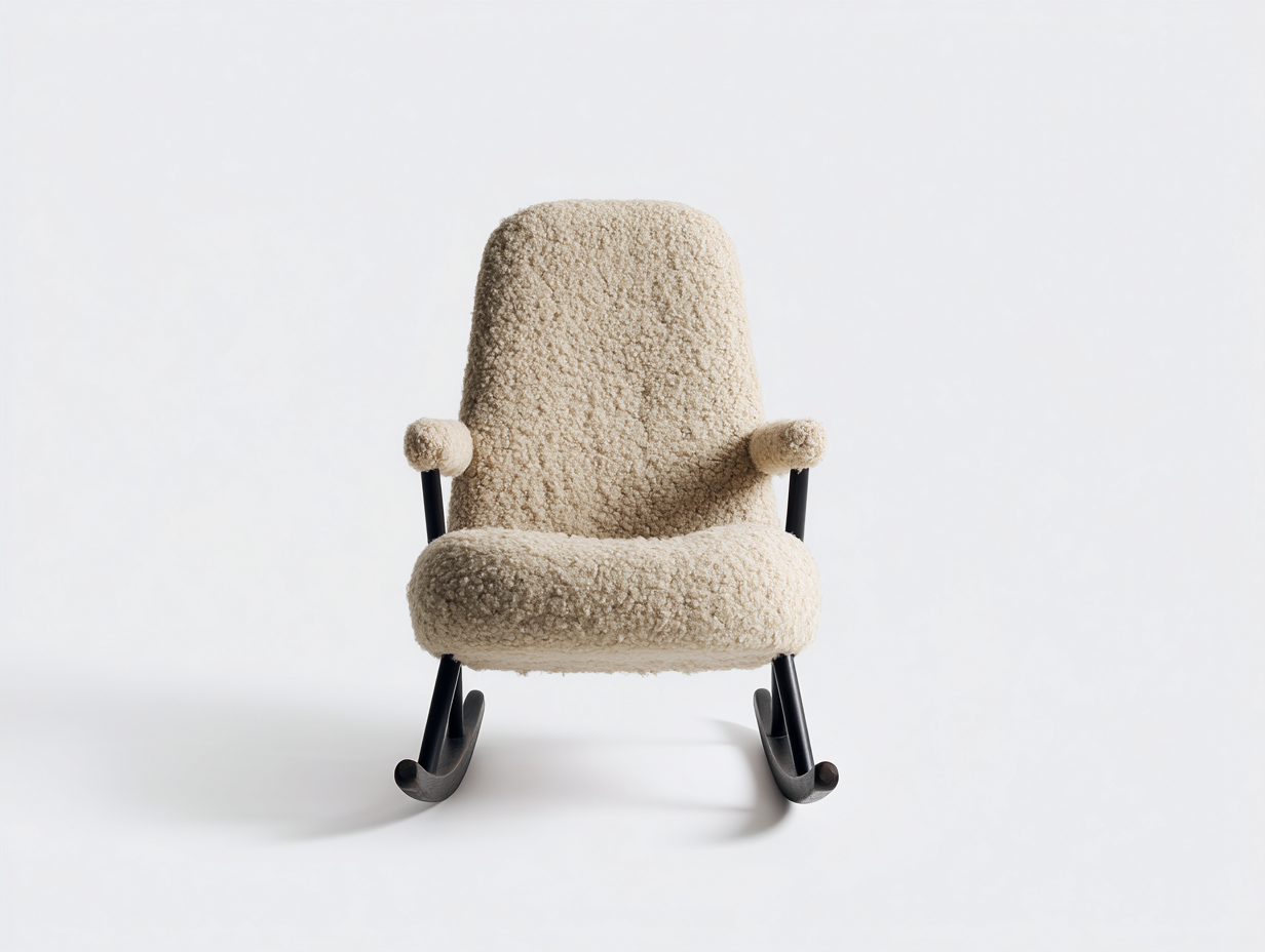 Sedia a dondolo - tessuto bouclé - metallo - legno - 68x78x86 cm - crema-nero-marrone - stile moderno-Lavoiacasa