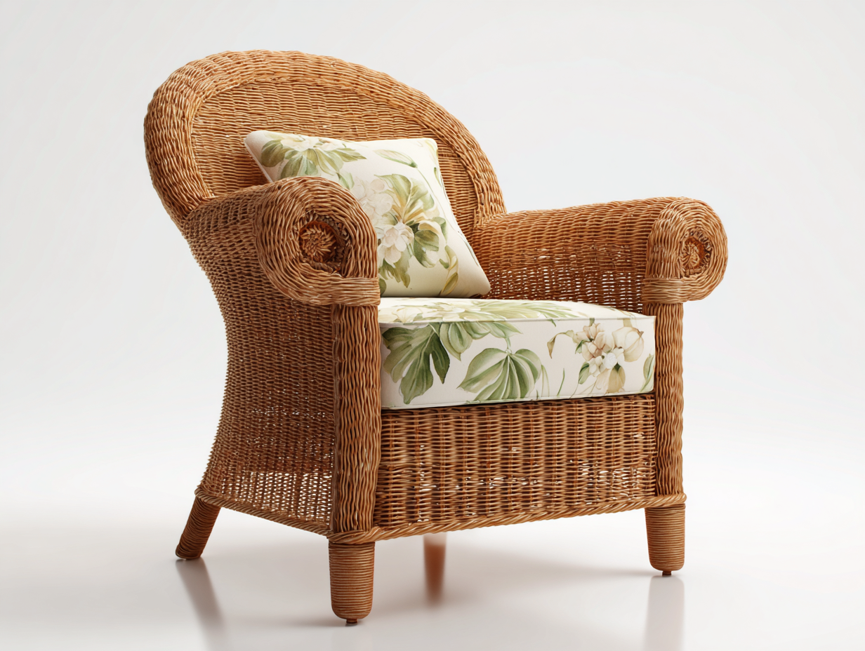 Poltrona da giardino - vimini-tessuto - 91x83x87 cm - Naturale-Avorio-Verde - classico tropicale-Lavoiacasa