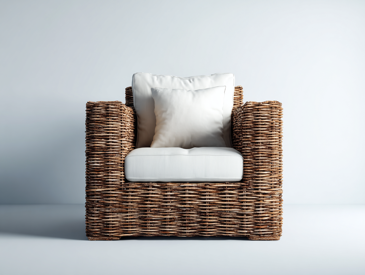 Poltrona da giardino - rattan-legno-tessuto - 98x87x80 cm - Naturale-Bianco - rustico contemporaneo-Lavoiacasa