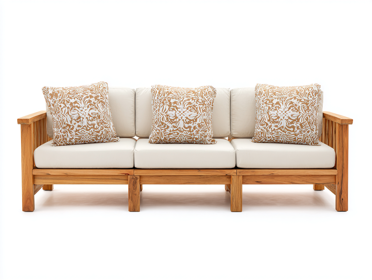 Divani da esterno - legno-tessuto - 218x82x78 cm - legno naturale-avorio - design classico-Lavoiacasa