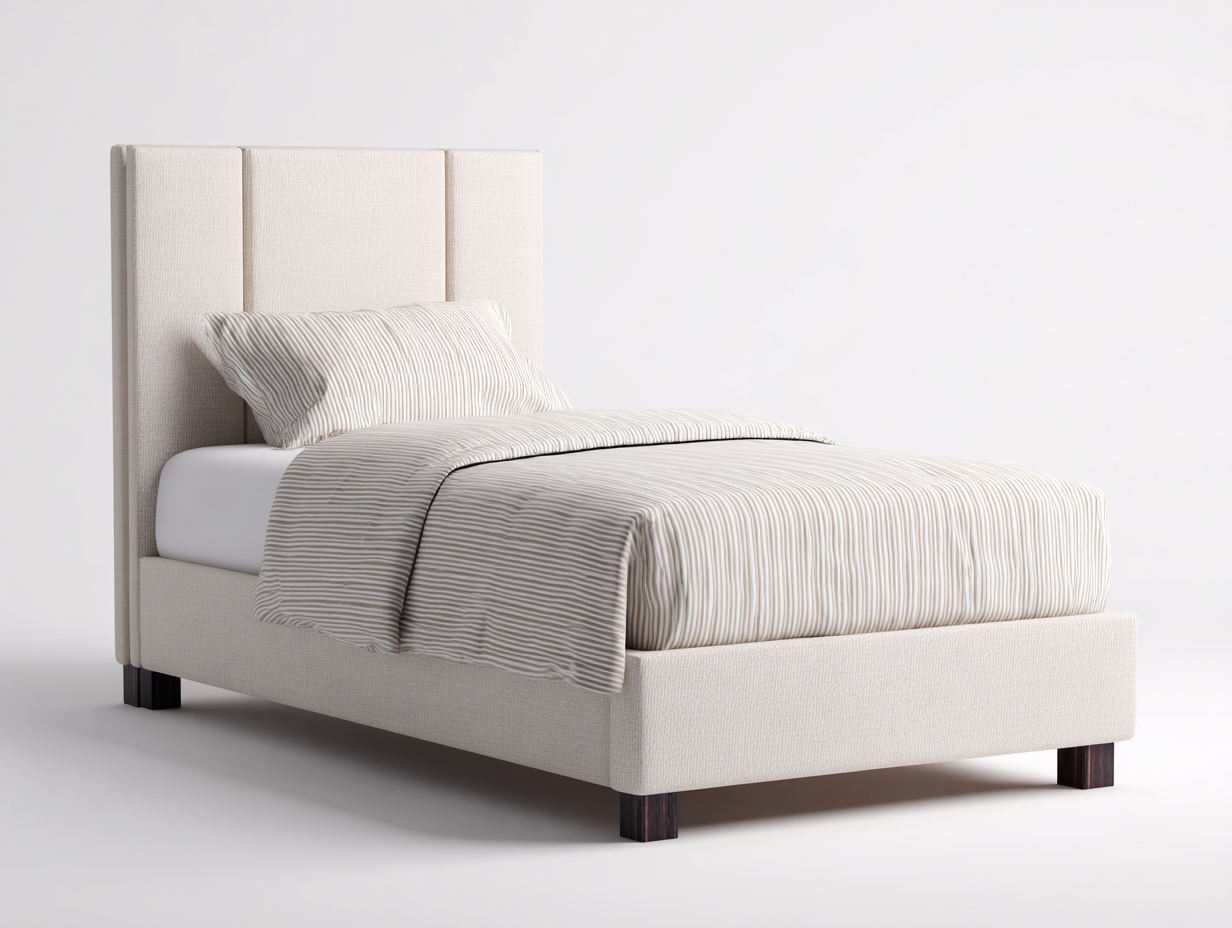 Letto singolo - tessuto-legno - 212x104x116 cm - beige chiaro - moderno imbottito-Lavoiacasa