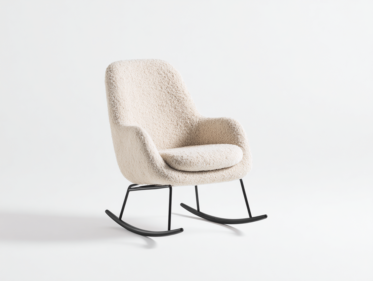 Sedia a dondolo - tessuto bouclé - metallo - 72x82x87 cm - avorio-nero - stile moderno-Lavoiacasa