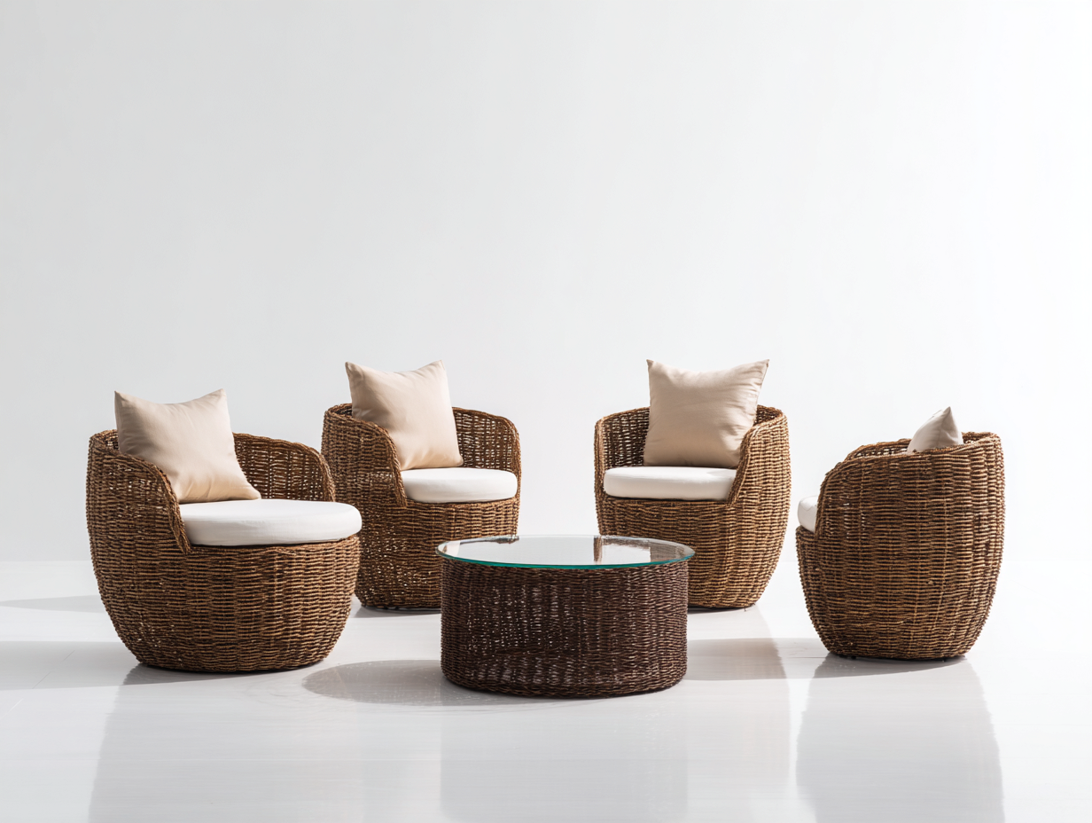 Divani da esterno - rattan-tessuto-vetro - 88x84x76 cm - marrone naturale-beige - design naturale-Lavoiacasa