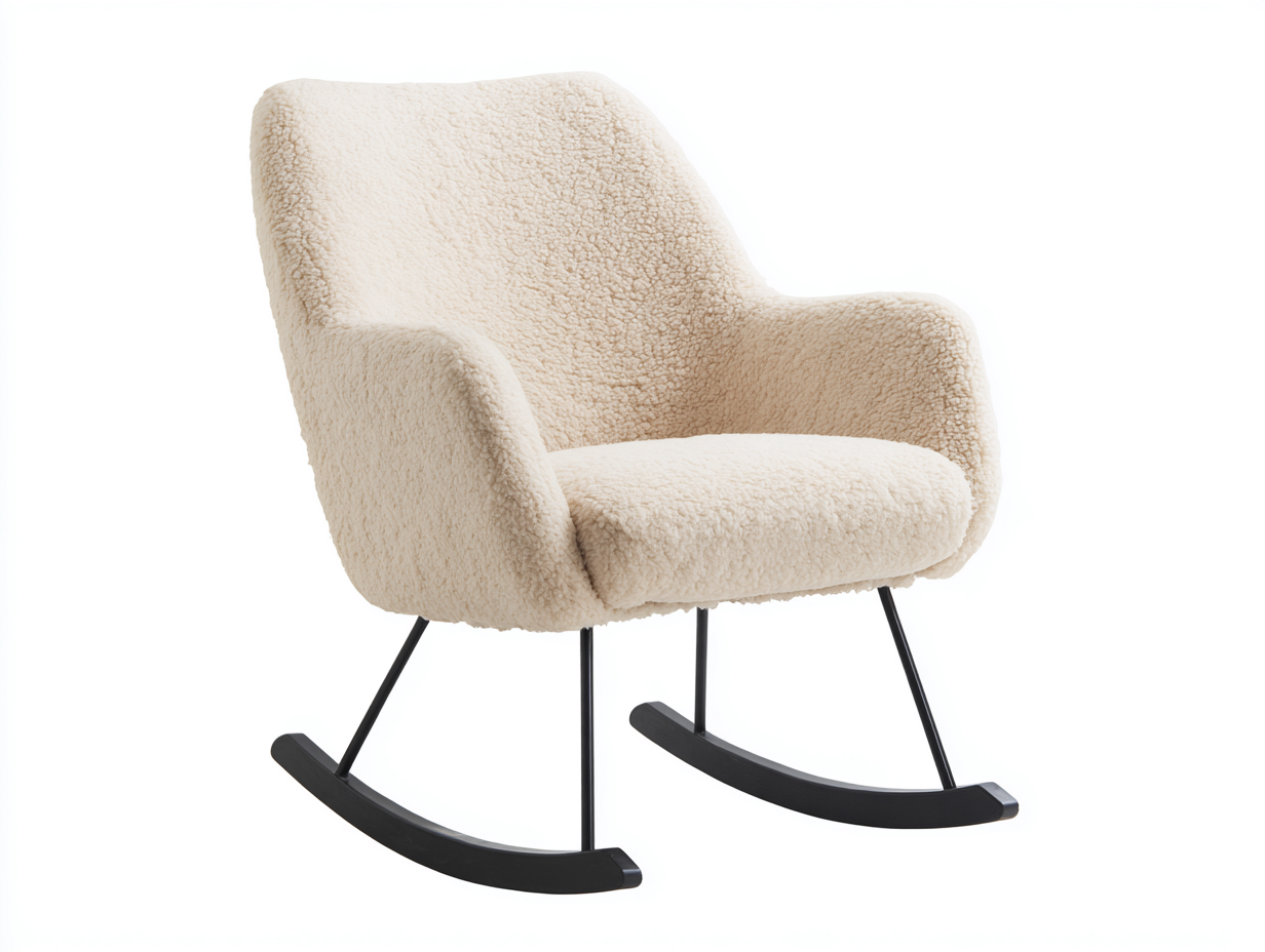 Sedia a dondolo - tessuto bouclé - metallo - legno - 77x86x92 cm - crema-nero - stile moderno-Lavoiacasa